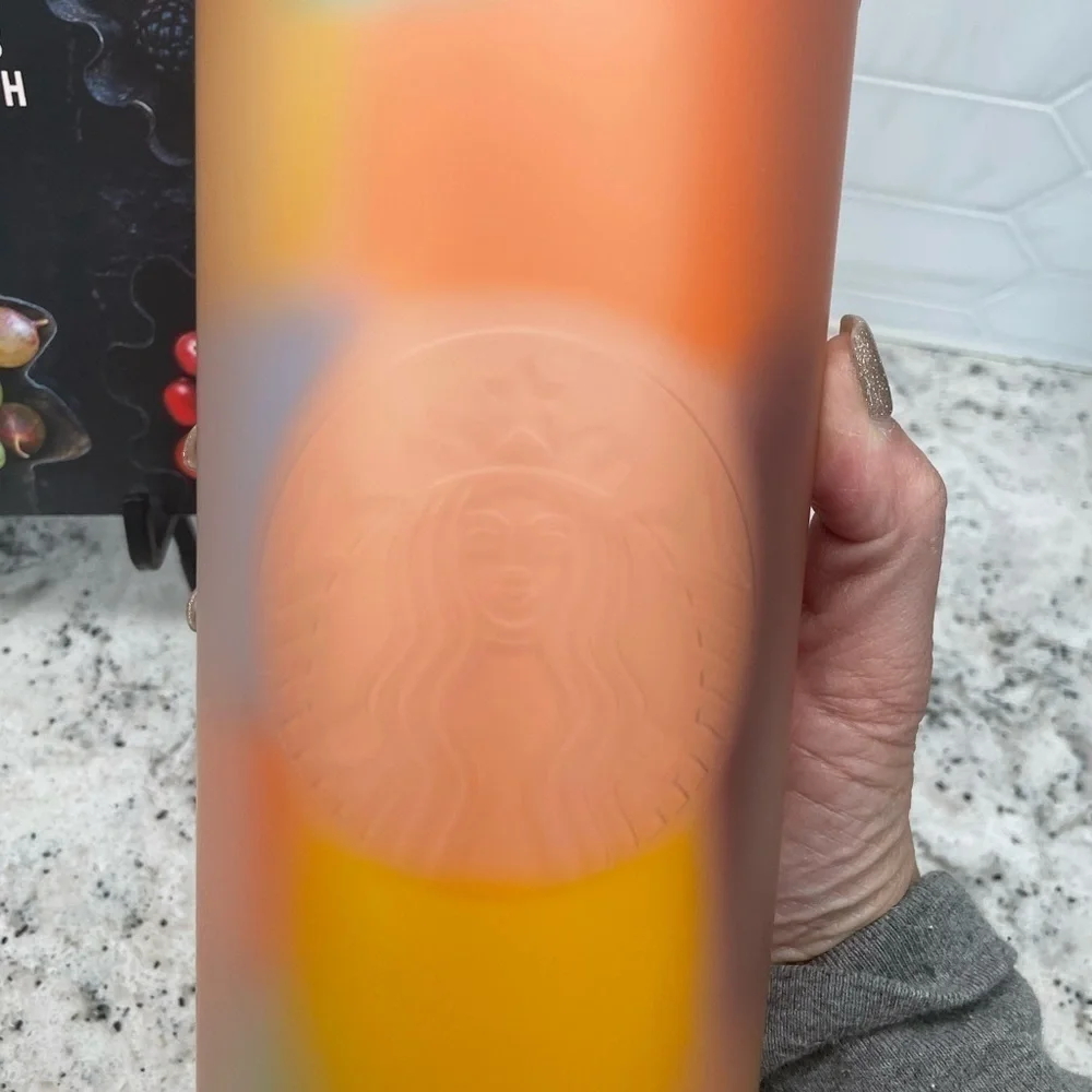 Starbucks 2024 Multicolor Patterned Peach Coral Soft Touch Target Tumbler. NWT.